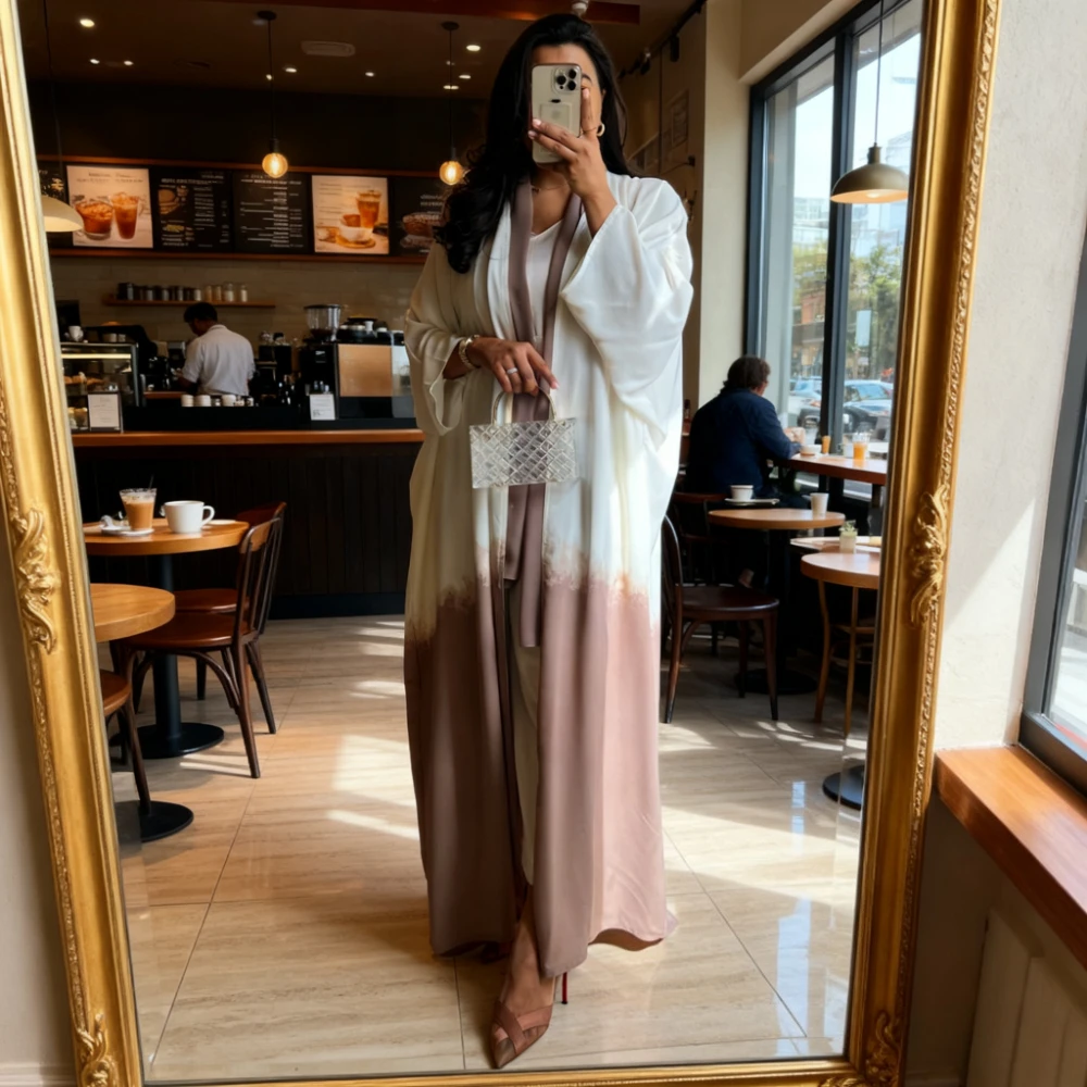 

Eid Abaya Women 2 Piece Set with Inner Dress Muslim Tie Dye Print Cardigan Ramadan Abayas Kaftan Dubai Long Robe Vestidos Largo