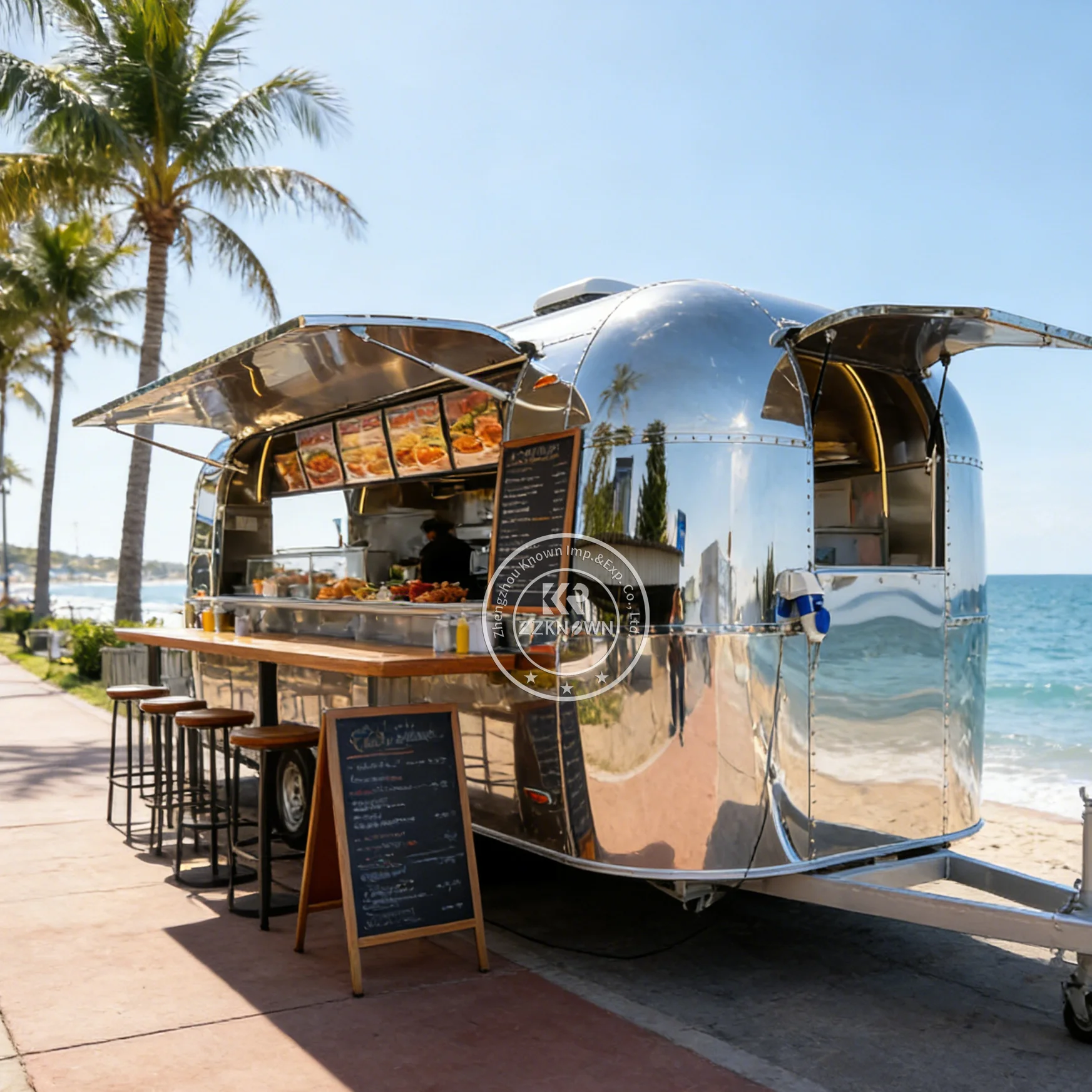 Camión de Comida Personalizado para Donuts, Hamburguesas y Postres, Remolque Móvil Portátil para Café y Bebidas, Totalmente Equipado