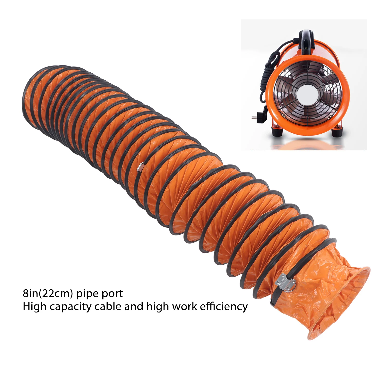 Duct Hosing PVC Flexible for Exhaust Fan Heavy Duty 8in with S Shaped Hook Steel Bracket PVC Duct Hosing Exhaust Fan Duct Hosing