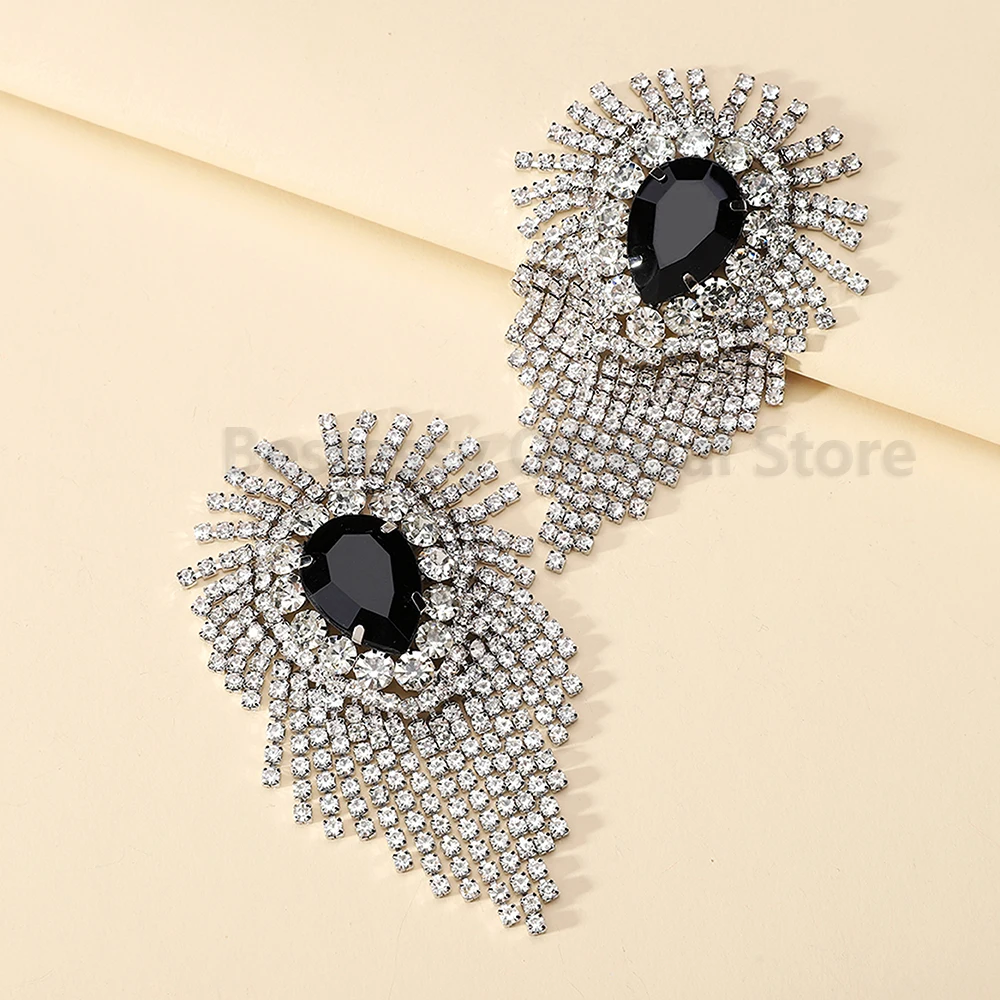 Statement Shiny Rhinestone Long Hanging Chain Tassel Earrings For Women Trend Luxury Geometric Large Exaggerated Vintage Jewelry