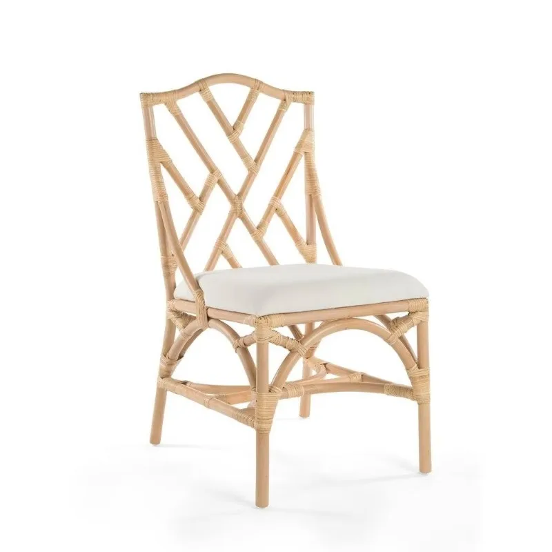 Dining chair, rattan hand-woven natural wicker Asian reclining back cushion eco-friendly bedroom dining room furniture