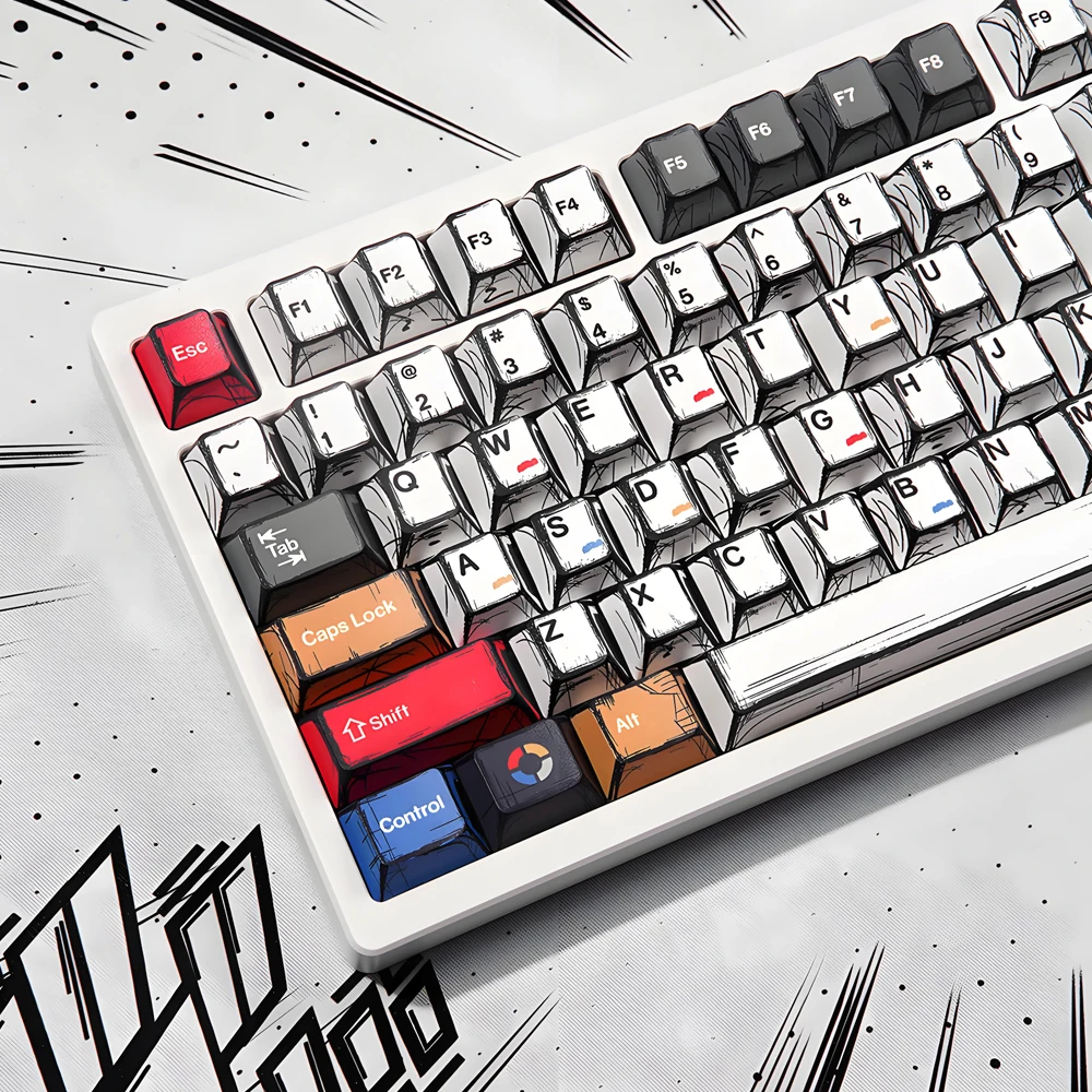 

Comic Style Colorful Mixed Light Keycaps Original Factory Height 136 Keys Set Classic Minimalist Style Machine Keycap Decoration