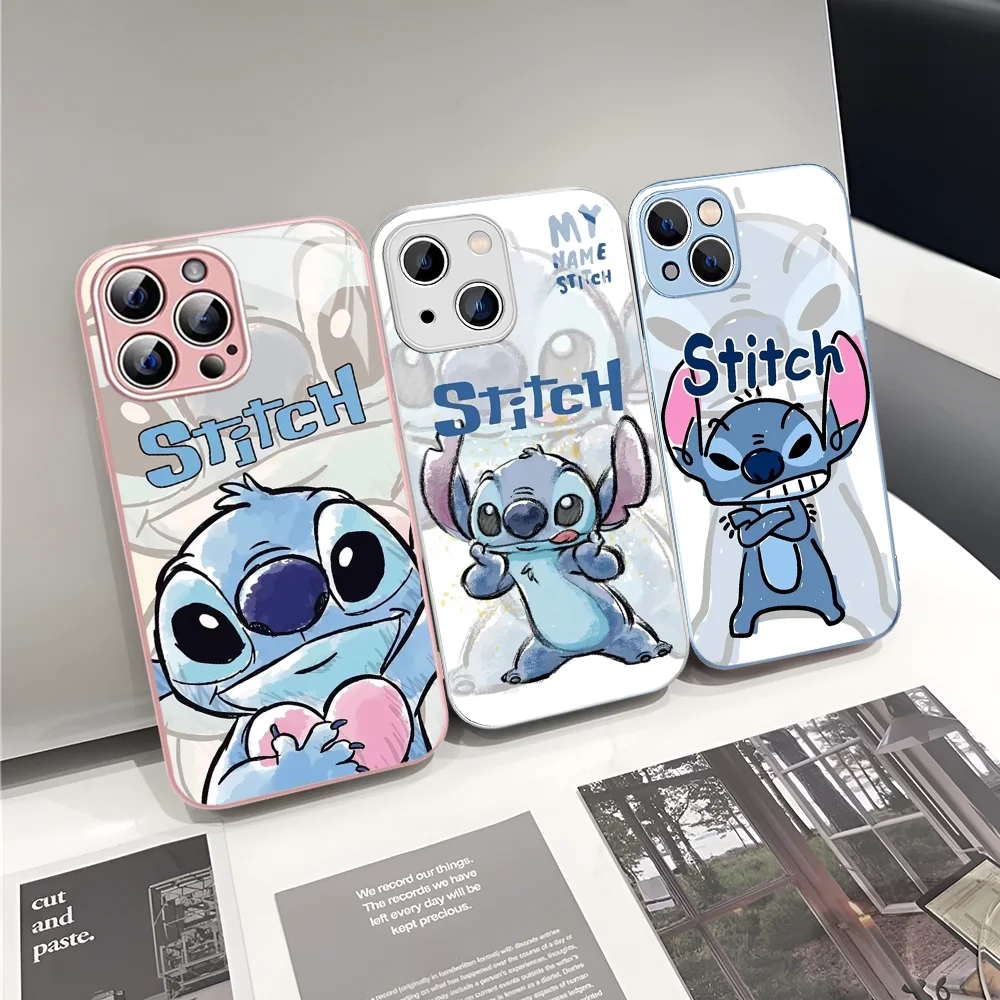 

Cartoon S-Stitch ES Phone Case Tempered Glass For Iphone 14 13 12 11 Pro Mini XS MAX 14Plus X XS XR Cover