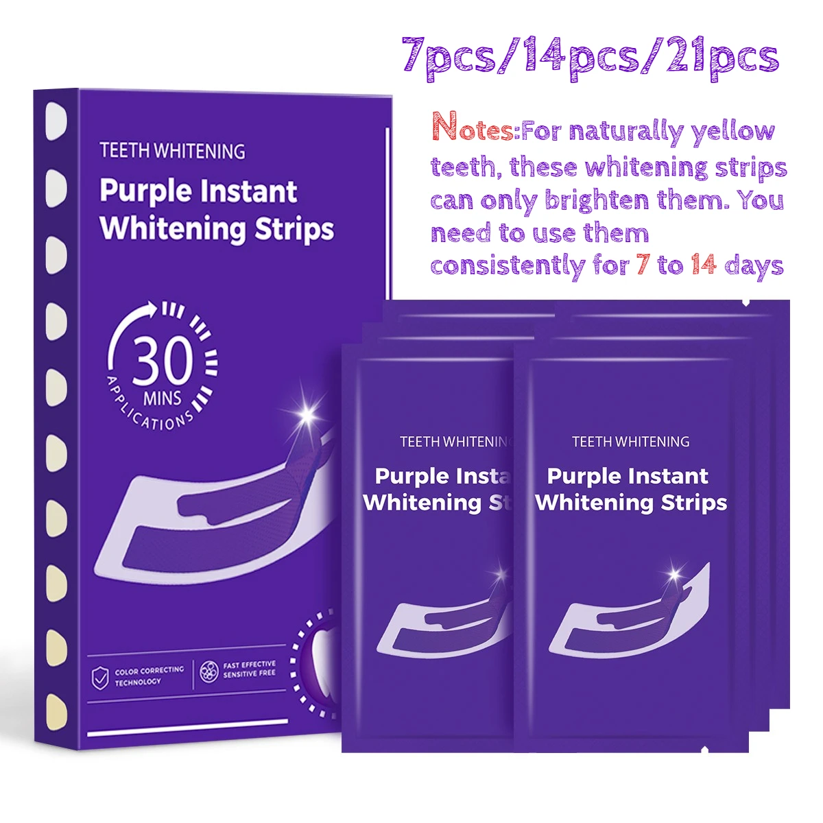 Teeth Whitening With Peroxide - 7/14/21pcs Purple Teeth Whitening Strips for