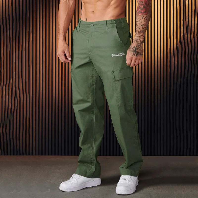 

New big pocket cargo pants men's autumn patchwork solid color casual sports loose straight leg pants