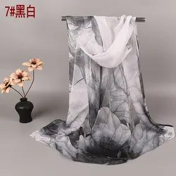 Spring and Summer Hot Selling Silk Scarves with Lotus Pattern 50*160 Printed Silk Scarves and Long Scarves Wholesale