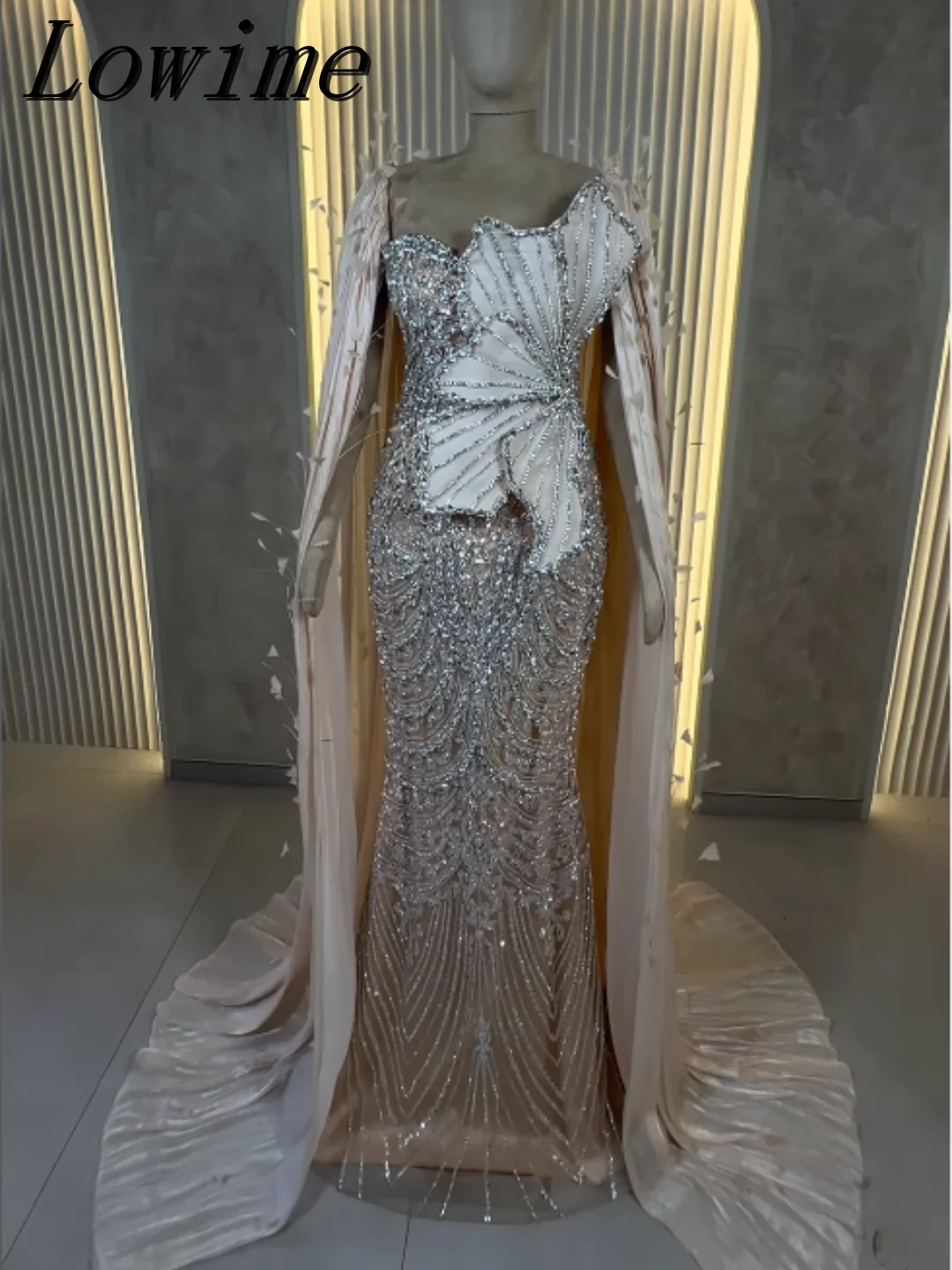Elegante 3D geplooide sprankelende zware kralen galajurken voor huwelijksverjaardag 2026 prachtige lange zeemeermin feestjurk op maat