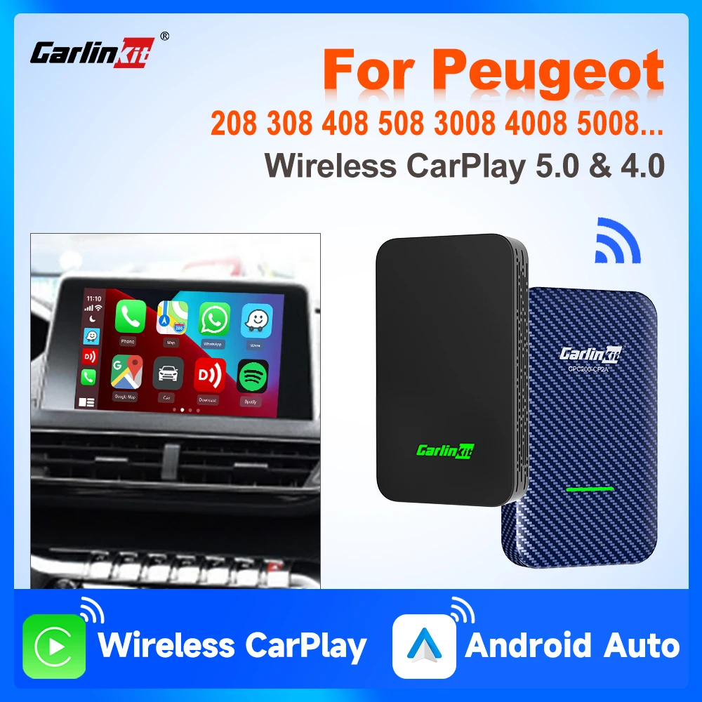 CarlinKit 5.0 2Air &4.0 Wireless Android Auto CarPlay Adapter For Peugeot 4008 408 5008 508 2008 308 Expert Traveller Rifter etc