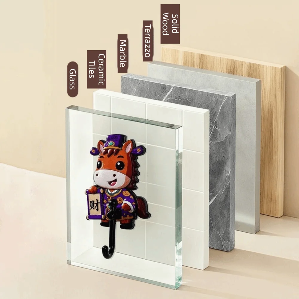 

Набор из 8 пластиковых крючков в виде мультяшных лошадок в китайском стиле, декоративные дверные крючки, водонепроницаемые, с надписями-пожеланиями, настенные крючки для кухни