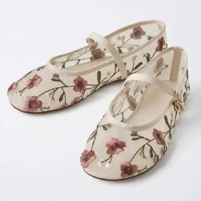 

Брендовые балетки ручной работы с вышивкой, женские удобные дышащие сетчатые туфли Мэри Джейн, уличные легкие сандалии на плоской подошве