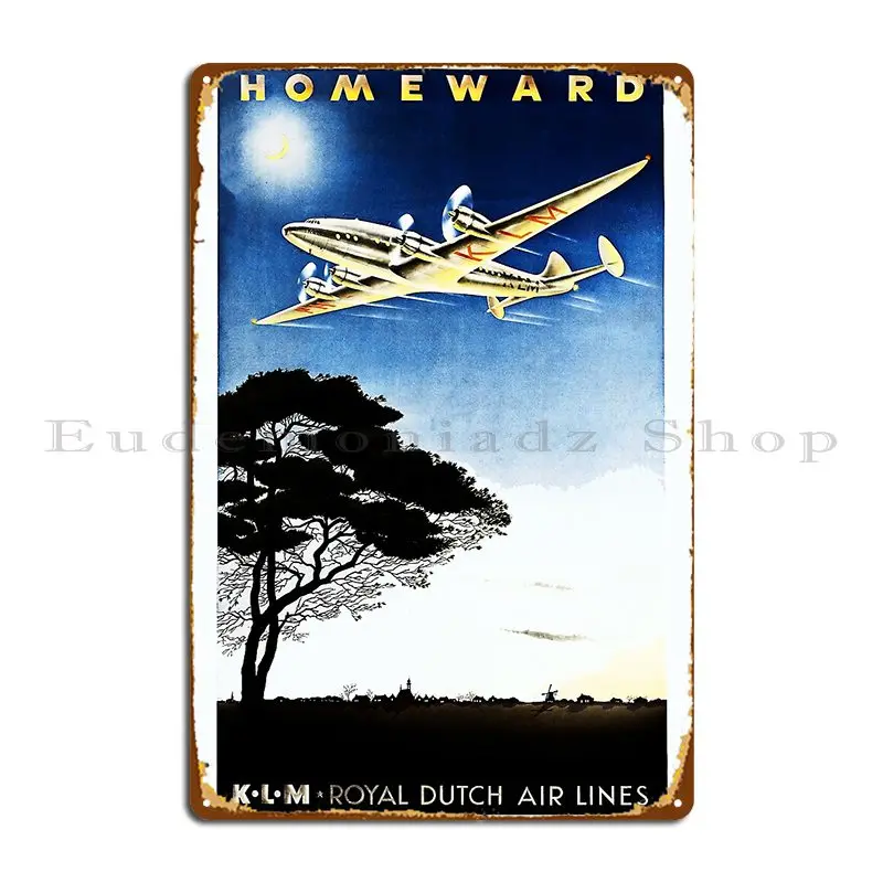 Homeward Bound Klm Royal Dutch Air Lines Vintage Travel Advertisement Metal Plaque Poster Club Cinema Personalized