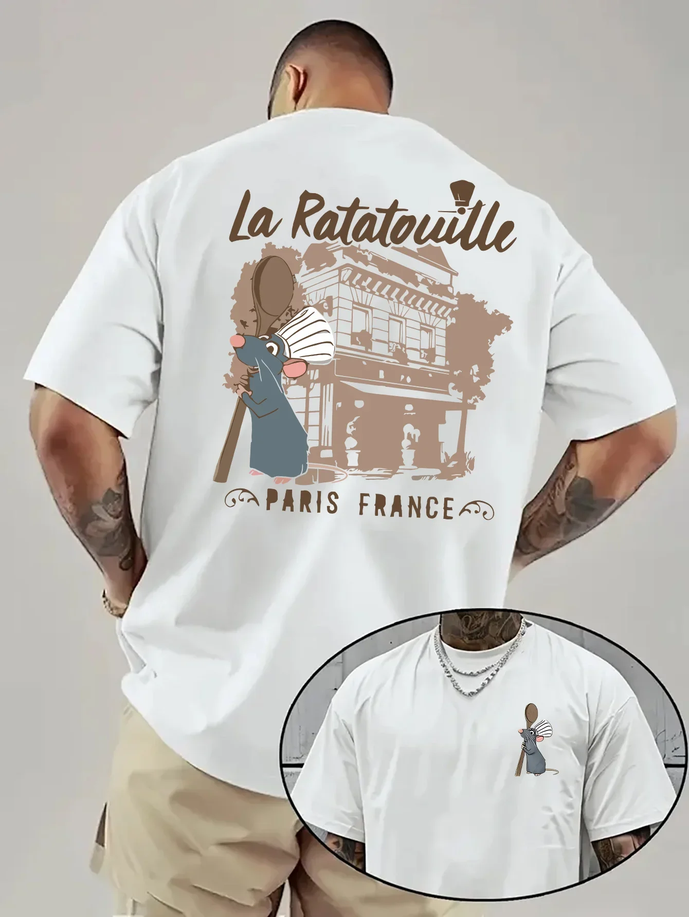 

Summer Men's Disney Food Story Remy T-Shirt Daily Leisure and Theme Activities Wear Unisex Cotton Short Sleeve Oversized