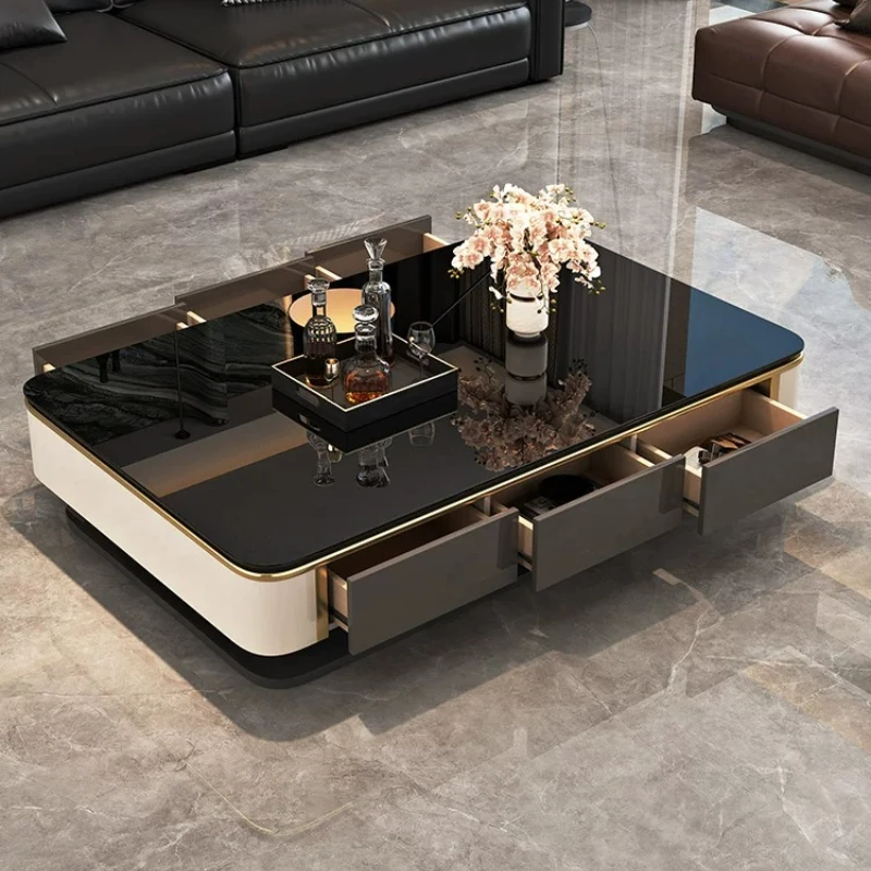 CX light luxury high-end solid wood, rectangular household tempered glass living room household coffee table