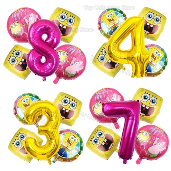 ספוגבוב נושא מרובע 5 יחידות בלוני הליום פואיל ציוד למסיבת יומולדת 32 אינץ 'מספר גלובוס זהב ילדים מועדף DIY קישוט