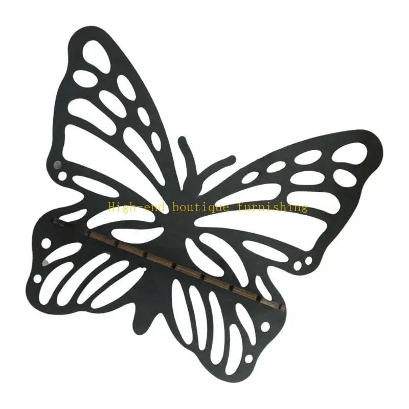 Elegant Wood Butterfly Shape Hollowed Out Crystal Display Wall Hanging Shelf Candleholder Organizers for Home Decors