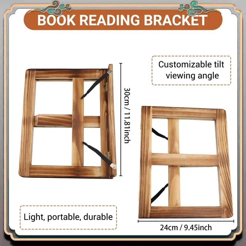 Durable Foldable Recipe Book Stand,Wooden Frame Reading Bookshelf,Tablet Pc Support Stand
