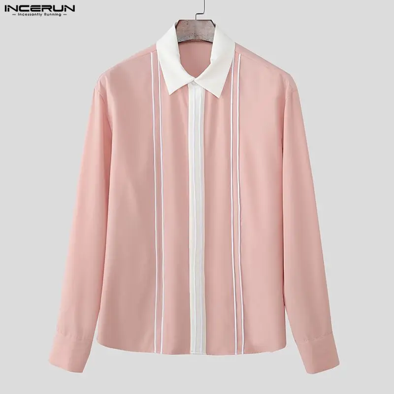 

Мужская рубашка INCERUN с отложным воротником, длинным рукавом, в стиле колор-блок, повседневная, уличная мода, свободного кроя, 2026, модные топы для отдыха, мужские рубашки S-5XL