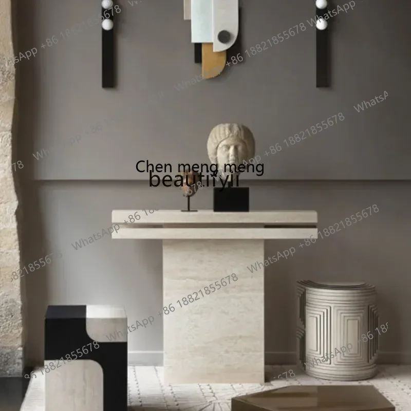 

CC Nordic light luxury entrance table, foyer entrance corridor yellow cave stone entrance table creative partition end view tabl