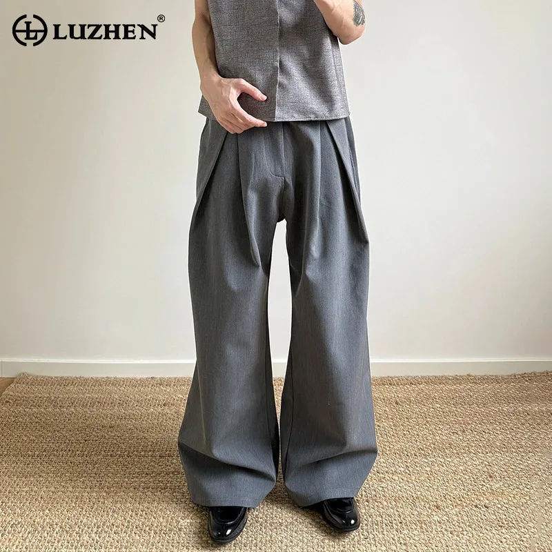 

LUZHEN Fashion Original Double Layer Fold Design Elegant Straight Casual Pants Men 2025 New Solid Color Handsome Trousers JY3370
