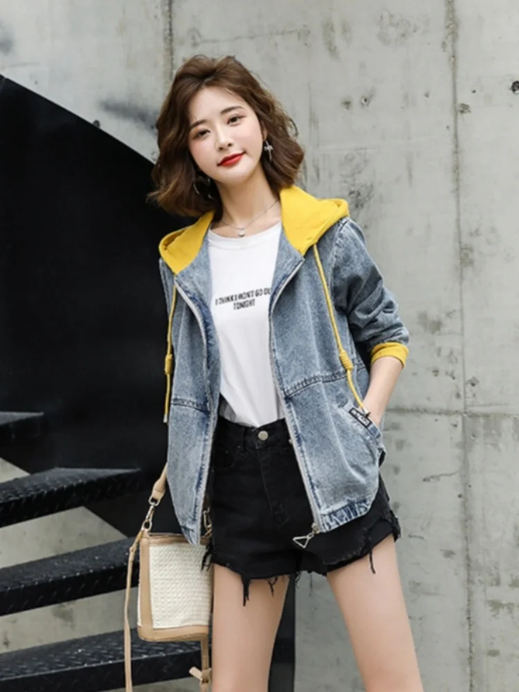 レディース オルト デニム ジャケット ルーズフィット フード付き カジュアル ベースボール スタイル 春秋 ファッション 韓国版 大きいサイズ トップス