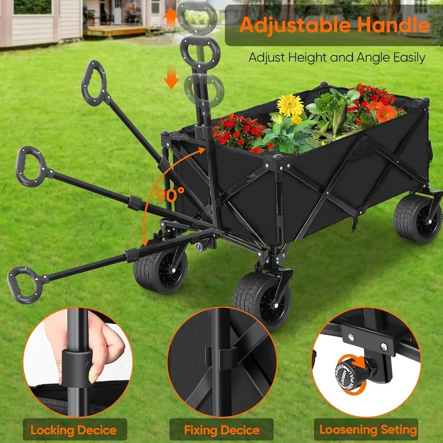 عربة قابلة للطي مع طاولة عربات قابلة للطي ذات سعة كبيرة للحديقة الخارجية والشاطئ والتسوق والرياضة والتخييم والحديقة الثقيلة D #5