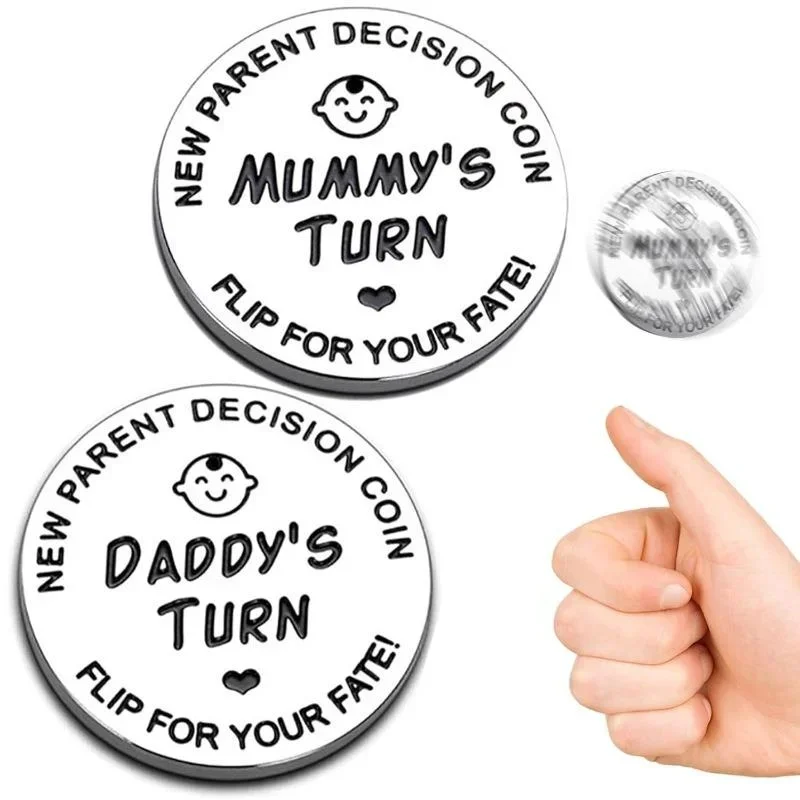 1 Uds. Regalo divertido para bebé, moneda de decisión para nuevos padres, regalos de embarazo de doble cara, regalos para papá, mamá, por la primera vez para ser papá, mamá