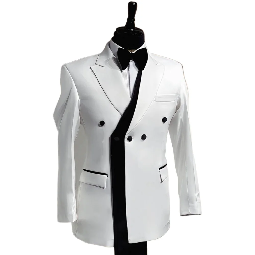 White Men Suits Coat Peaked Lapel Double Breasted Blazer Groom Business Blazer Custom Made Only Jacket