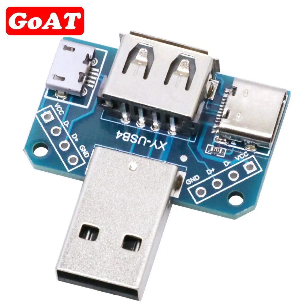 USB Head Switchboard Male USB Connector to  Type-c  Micro  Female USB 2.54-4P transfer test board USB adapter plate XY-USB4