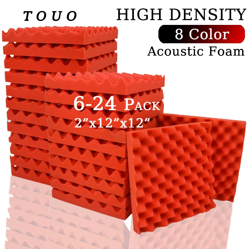 

TOUO 6/12/24 Pcs Acoustic Foam Panel Insulation Soundproofing Egg Crate Flame Retardant High Density Sound Absorbing Foam