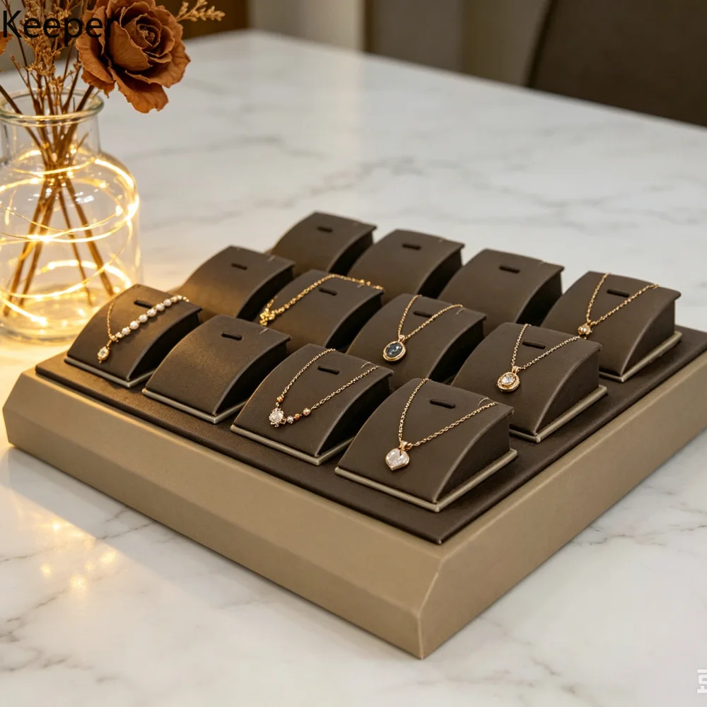 

Brushed Leather Jewelry Tray Set, Champagne + Coffee Color Series, Multi-Function Storage Plate for Bracelet & Pendant