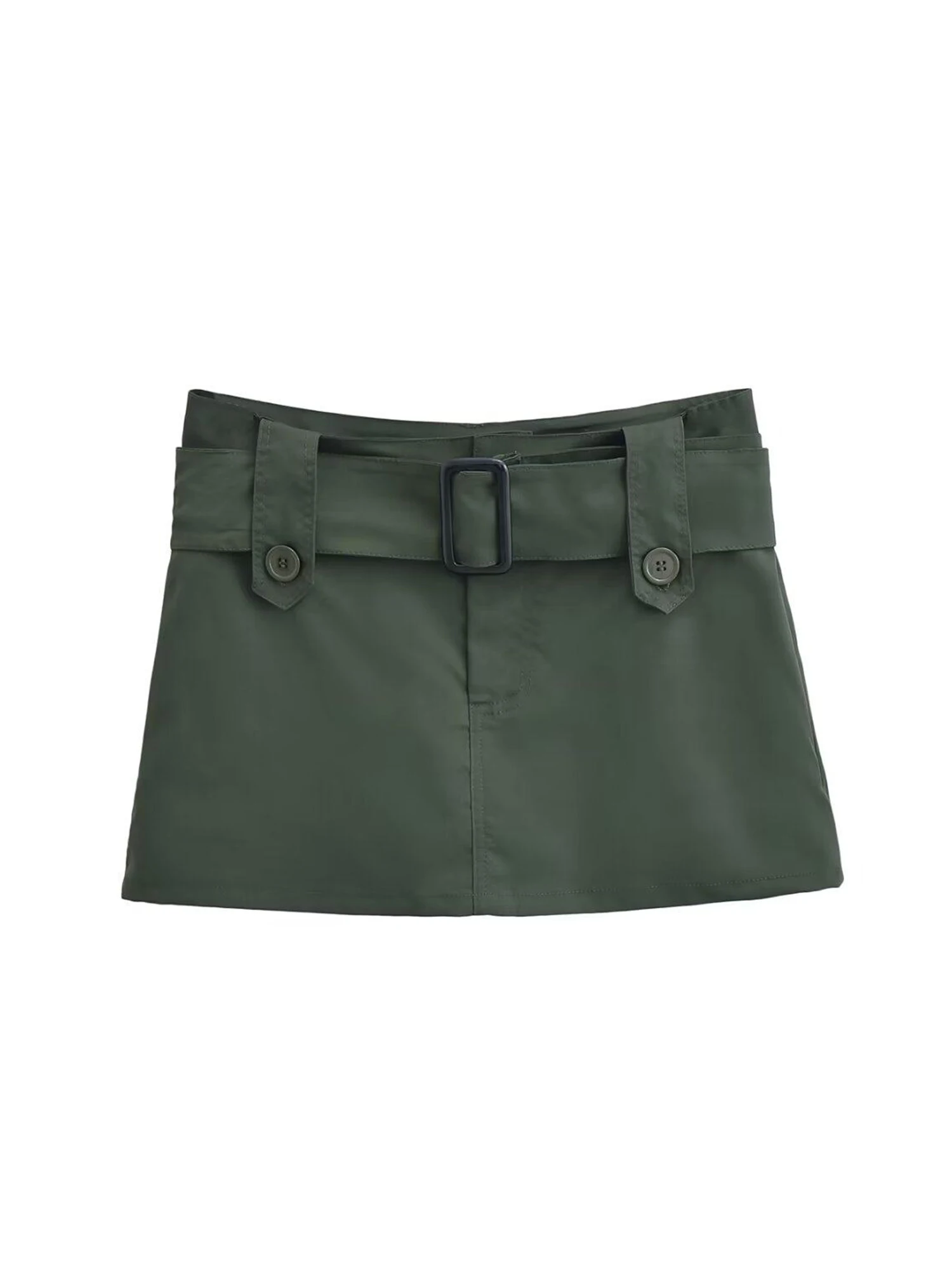 Women's Army Green Wrap Skirt 2000s Vintage Korean Style Y2k Gyaru Short Skirt Harajuku Low Waist Shorts Skirts Clothes Summer