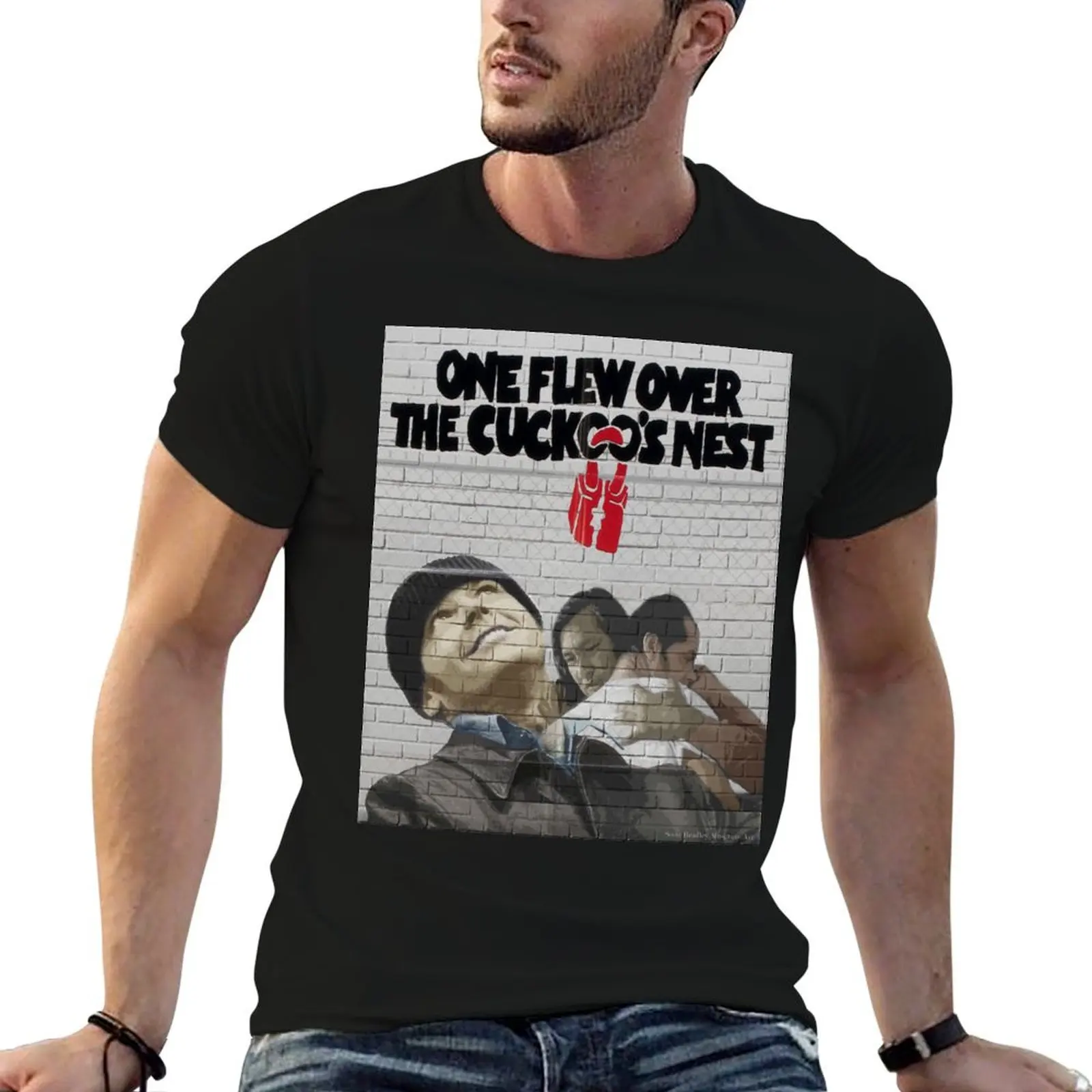 One flew Over the Cuckoos nest- Wall effect art T-Shirt Mechanic Work Tee Shirt