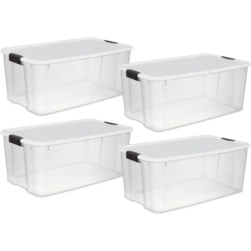 

116 Qt Ultra Latch,Stackable Storage Bin with Lid,Plastic Container Heavy Duty Latches to Organize, Clear White Lid, 8-Pack