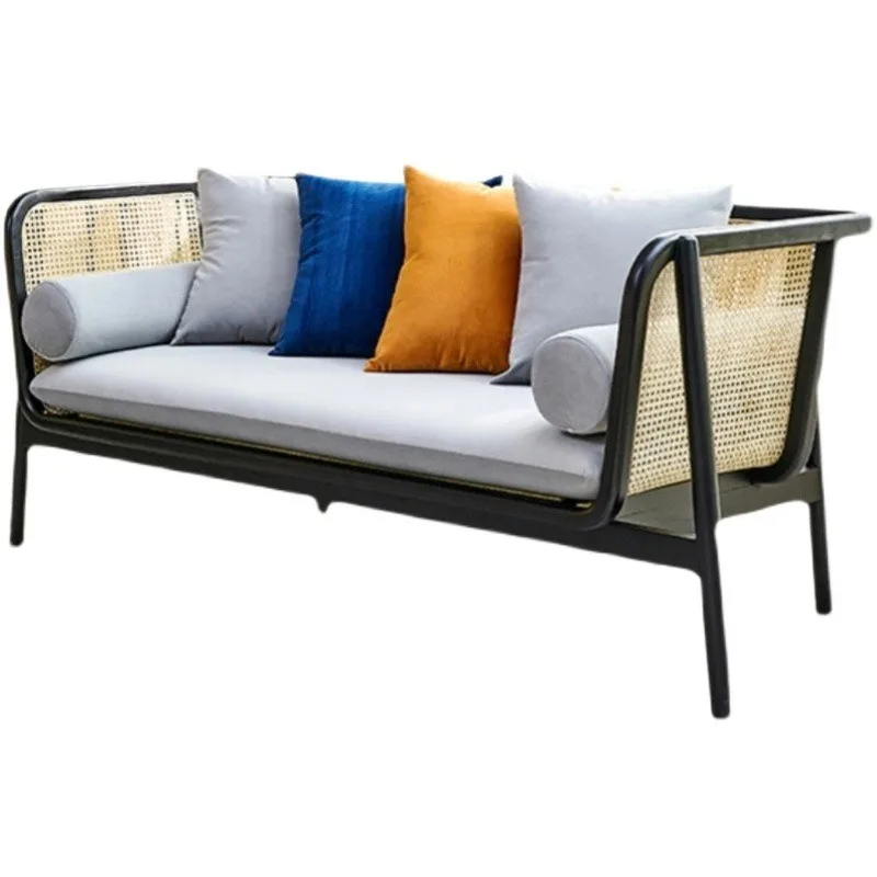 

ins solid wood rattan leisure sofa chair Nordic style new Chinese style home living room B & B single double three-person sofa