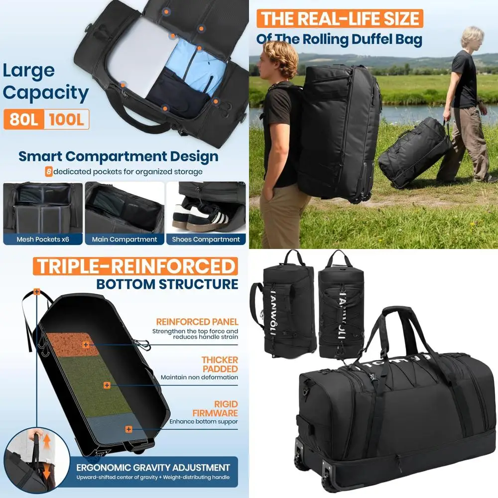 

Расширяемая большая дорожная сумка объемом 85–100 л с отделением для обуви, прочный водонепроницаемый дорожный рюкзак для спортзала, кемпинга и