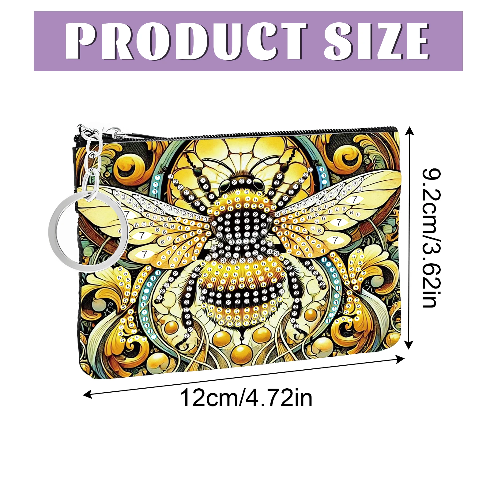 Diamond Painting Coin Purse Kits, Yellow Bee Special Shaped Diamond Art Craft Portable Double Zipper Wallet for Handmade Gift