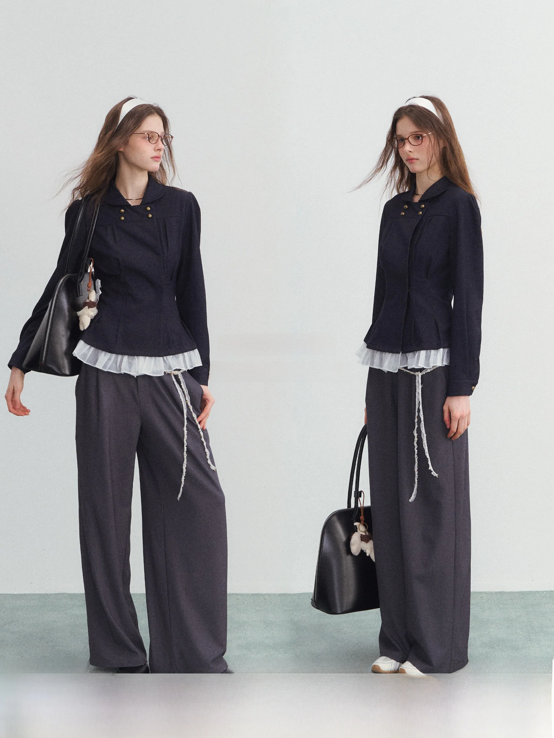 

SPEAR YOUTH Irreplaceable Double-Breasted Denim irt Waist-Cinching Commuter Top Coat Women's Faion Polyester Blend