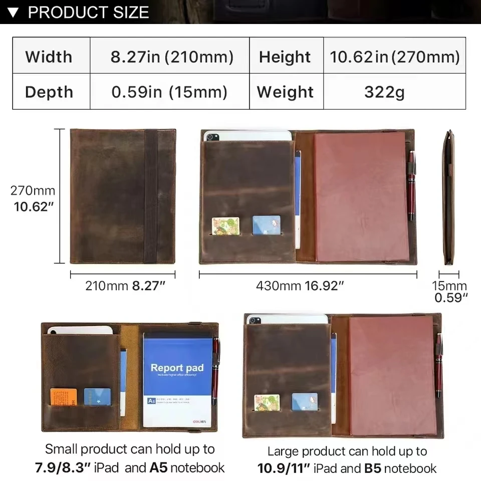 Notebook Portfolio Case Folder B5 Documents Book Cover Business Stationery Crazy Horse Leather Contract File Organizer