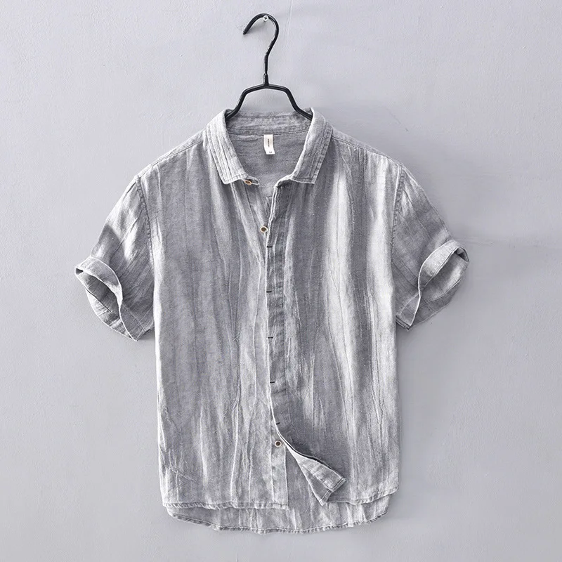 

Short Sleeve Linen Shirt Men Vintage Oversize Turn-down Collar Tops Loose Plus Size Button Up Shirt