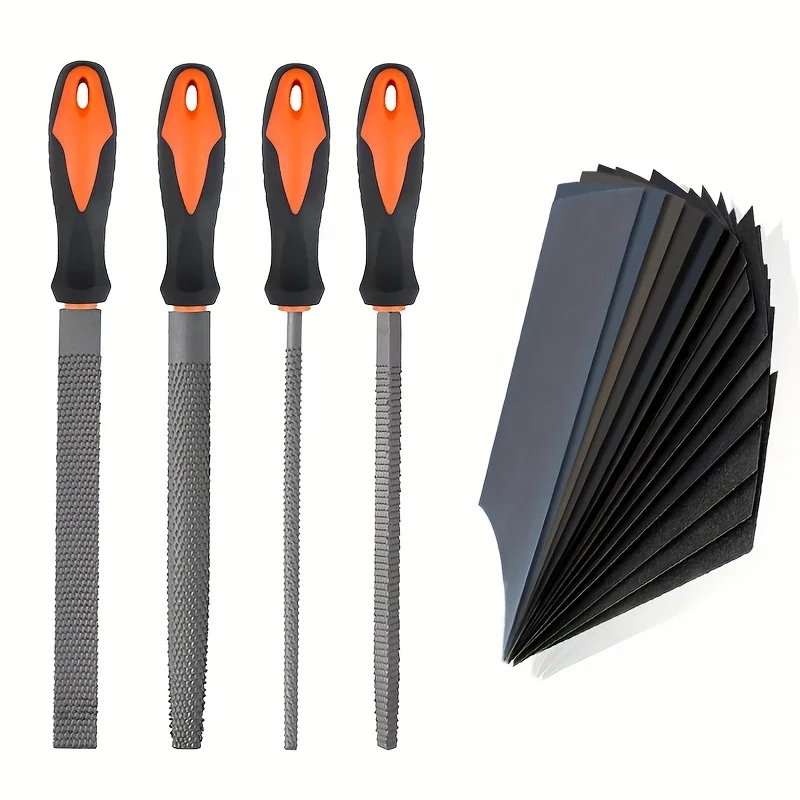 Wood File, Rasp 4PCs, Wood File Set, Wood Rasp, 24PCS Sandpapers, Wood Rasps for Woodworking, Woodworking Files, Round, Half-Rou
