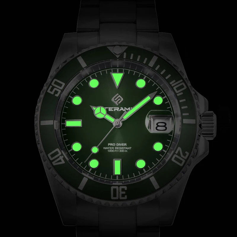 TERAMI Design Style Diving Watch 40mm Sapphire 316L Stainless Steel Case Sports 300M Waterproof Automatic Mechanical Men Watches