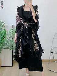 EGRM 2024 New Ruffles Miyake Pleated Dress Set for Women Long Sleeves Two Pieces Sets Female High End Luxury Clothing 6GR9137