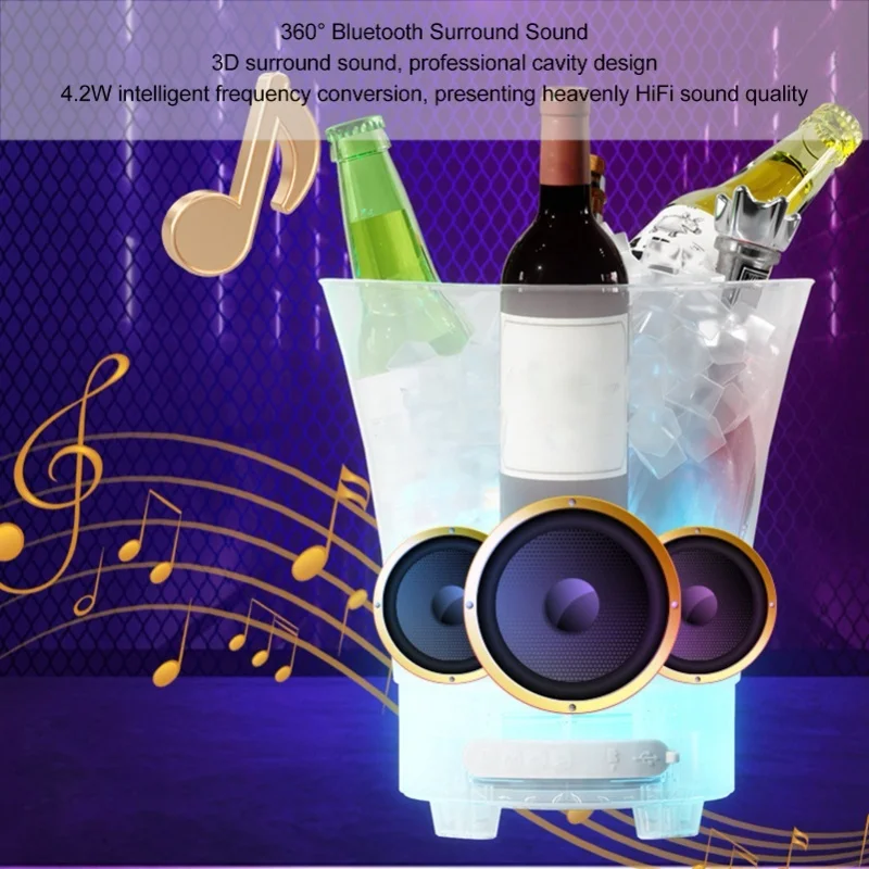 

LED Ice Bucket 7L Large Capacity 4 Light Modes Colorful Wine Ice Beer Bucket With Bluetooth Speaker