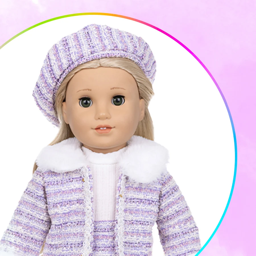 16-18Inch Reborn Doll Realistic Doll Knitted Clothes Hat Top Jacket Skirt Socks Purple Baby Dolls Accessories Outfit Girl Gift