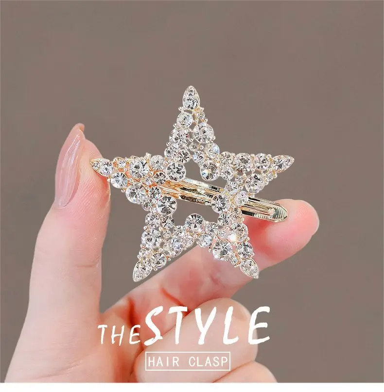Koreanische Stern-Haarspangen mit Strass, elegante, niedliche Entenschnabel-Clips, luxuriöse Haarspangen für seitliche Ponyfransen, süße Haar-Accessoires für Damen – Detail 1