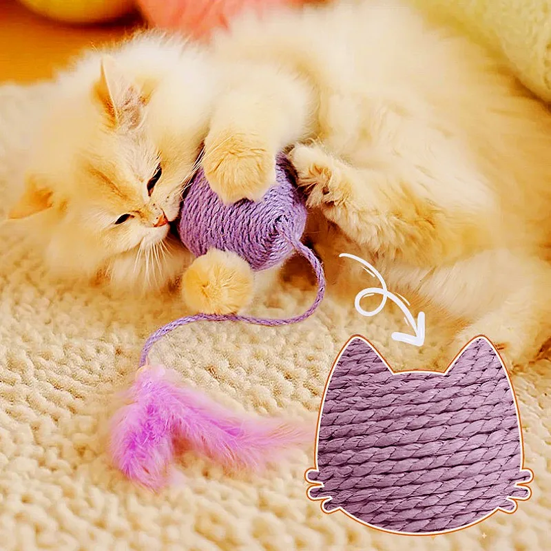 Juguetes para gatos bolas de plumas y cuerdas interactivas resistentes - imagen 5