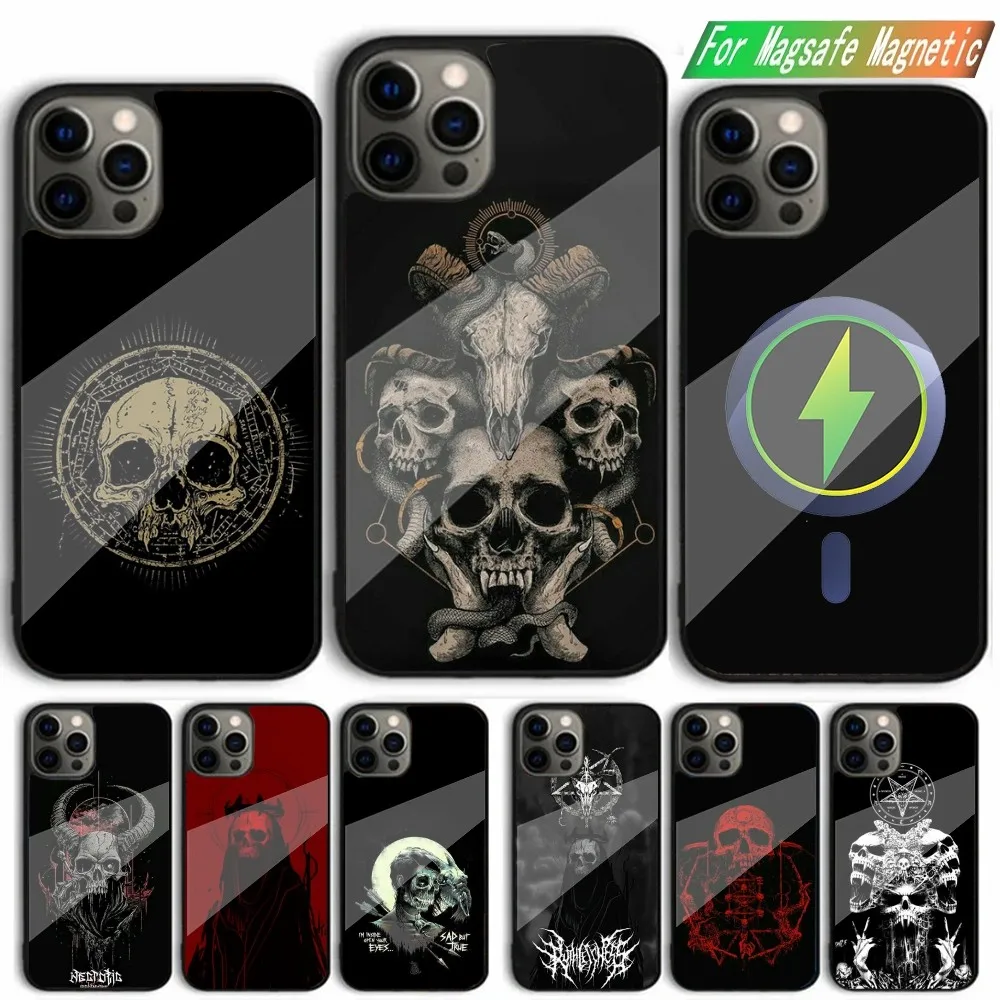 Satanic Scary Skull Phone Case For iPhone 15,14,13,12,11,Plus,Pro,Max Mini Magsafe Magnetic Wireless Charging