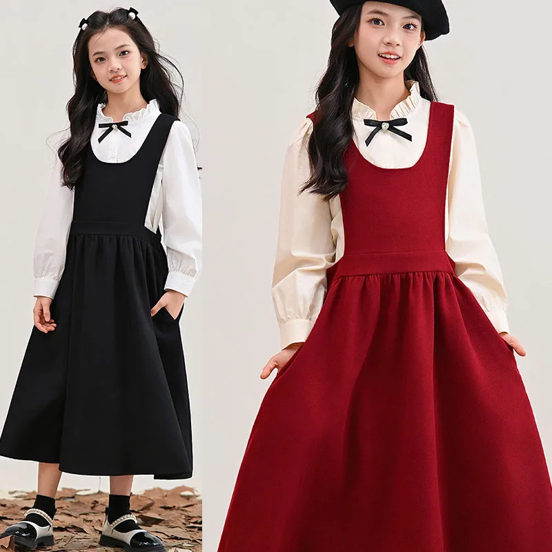 

Sleeveless Tween Girls Corduroy Dress Red Black Winter New 2025 Sleeveless Big Girl Fall Dresses Midi Long School Jumper Skirt