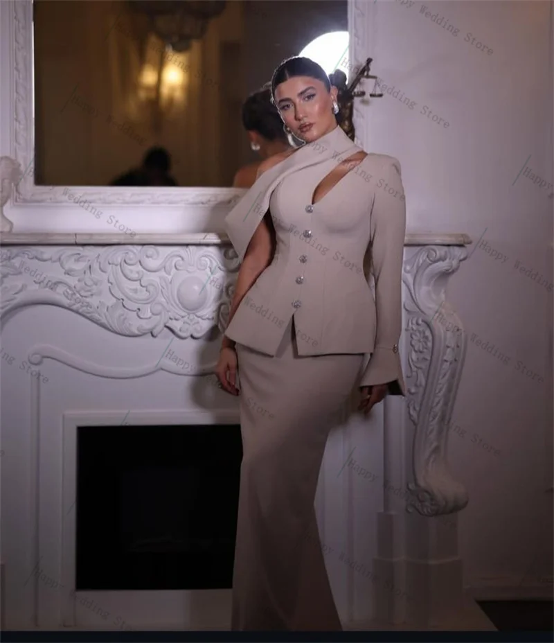 

Women Suit Skirt Set 2 Piece Blazer+Prom Dress Sexy One Shoulder Hollow Formal Office Lady Customized Wedding Tuxedos Coat