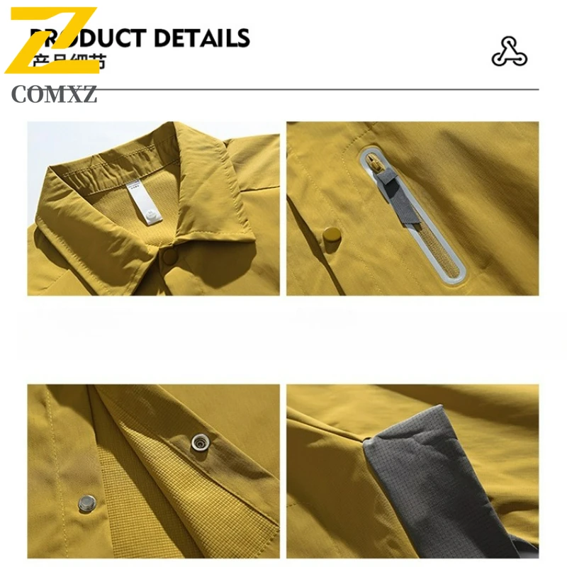 COMXZ Premium Men Jacket Classic Turndown Collar Outdoor Hiking Waterproof Durable Coat Autumn Lightweight Functional Garment